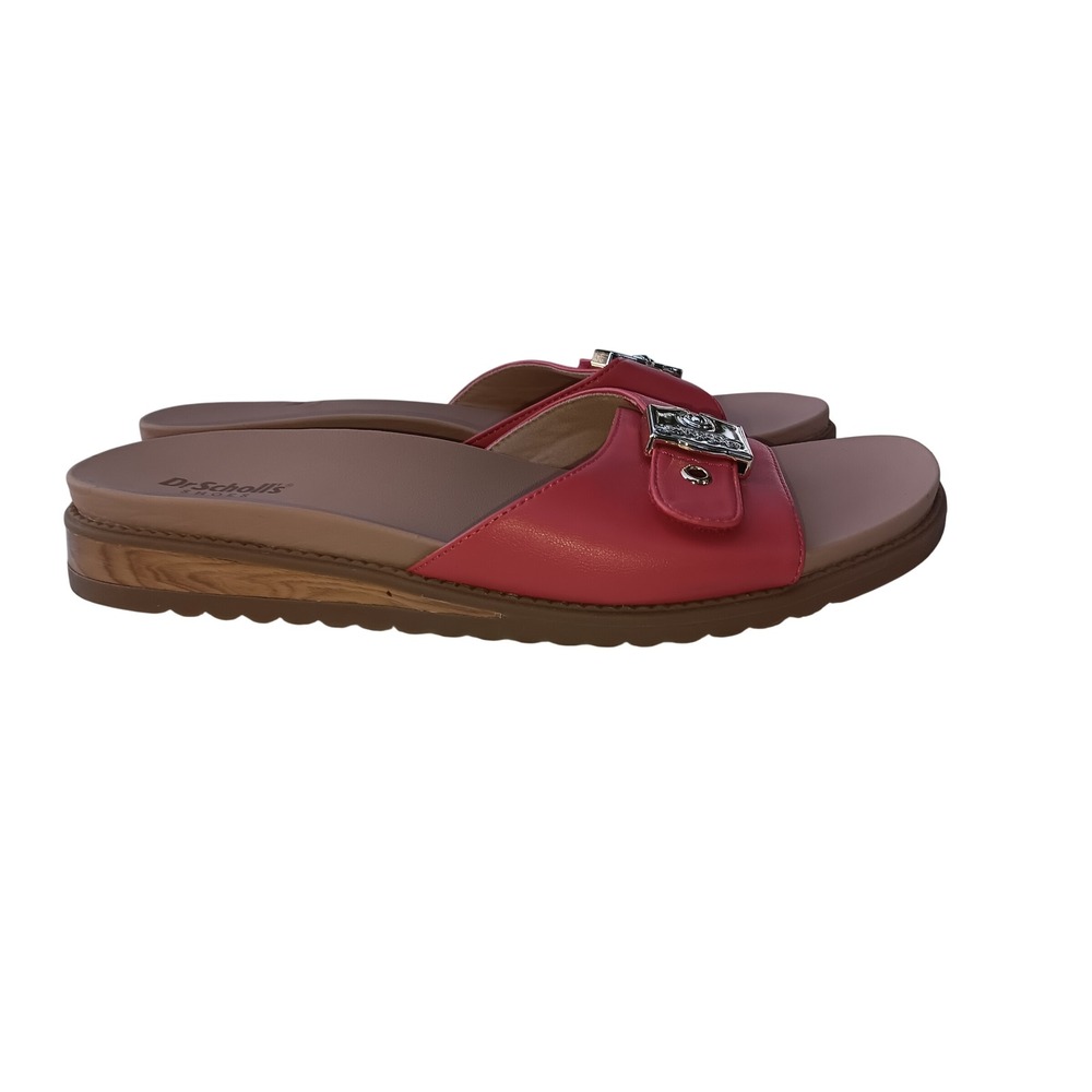 Dr. Scholls Island Icon Coral Red Slide Sandals Women 9.5 M Buckle Comfort Flat